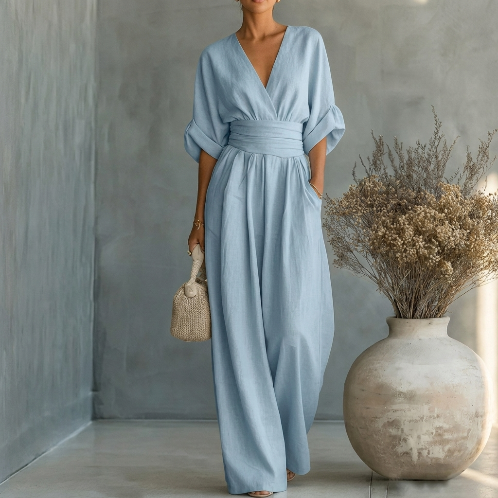 Een stijlvolle jumpsuit met V-hals en tailleaccentuerende pasvorm